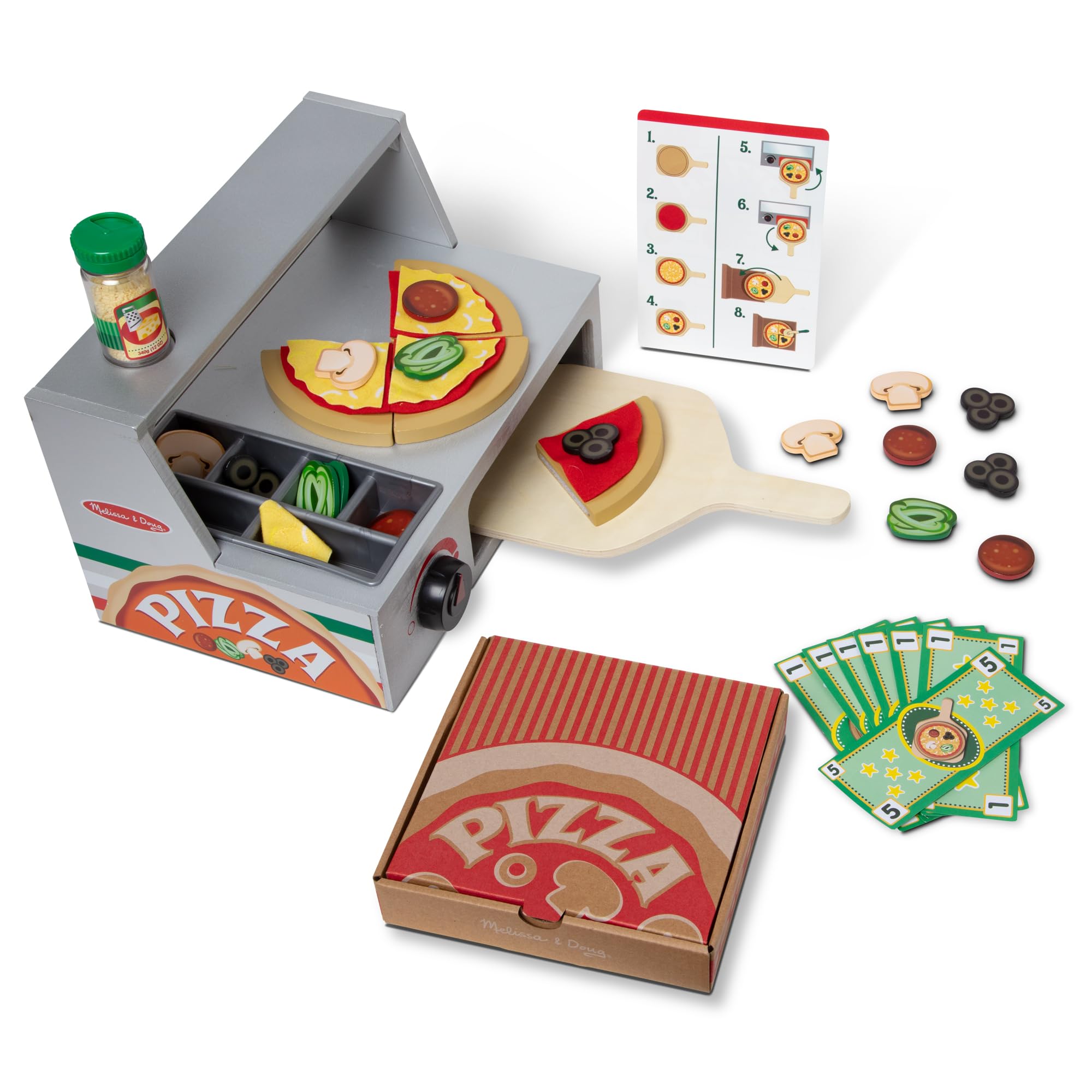 Melissa & Doug Top & Bake Wooden Pizza Counter Play Set with Play Food