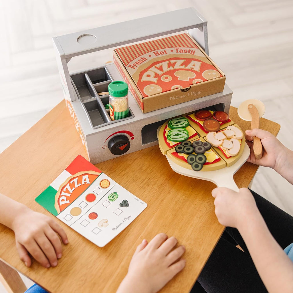 Melissa & Doug Top & Bake Wooden Pizza Counter Play Set with Play Food