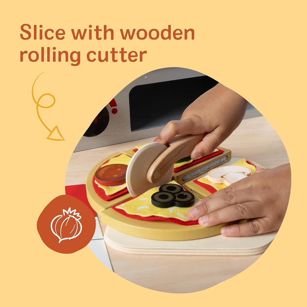 Melissa & Doug Top & Bake Wooden Pizza Counter Play Set with Play Food
