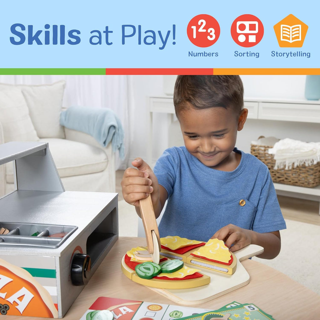 Melissa & Doug Top & Bake Wooden Pizza Counter Play Set with Play Food