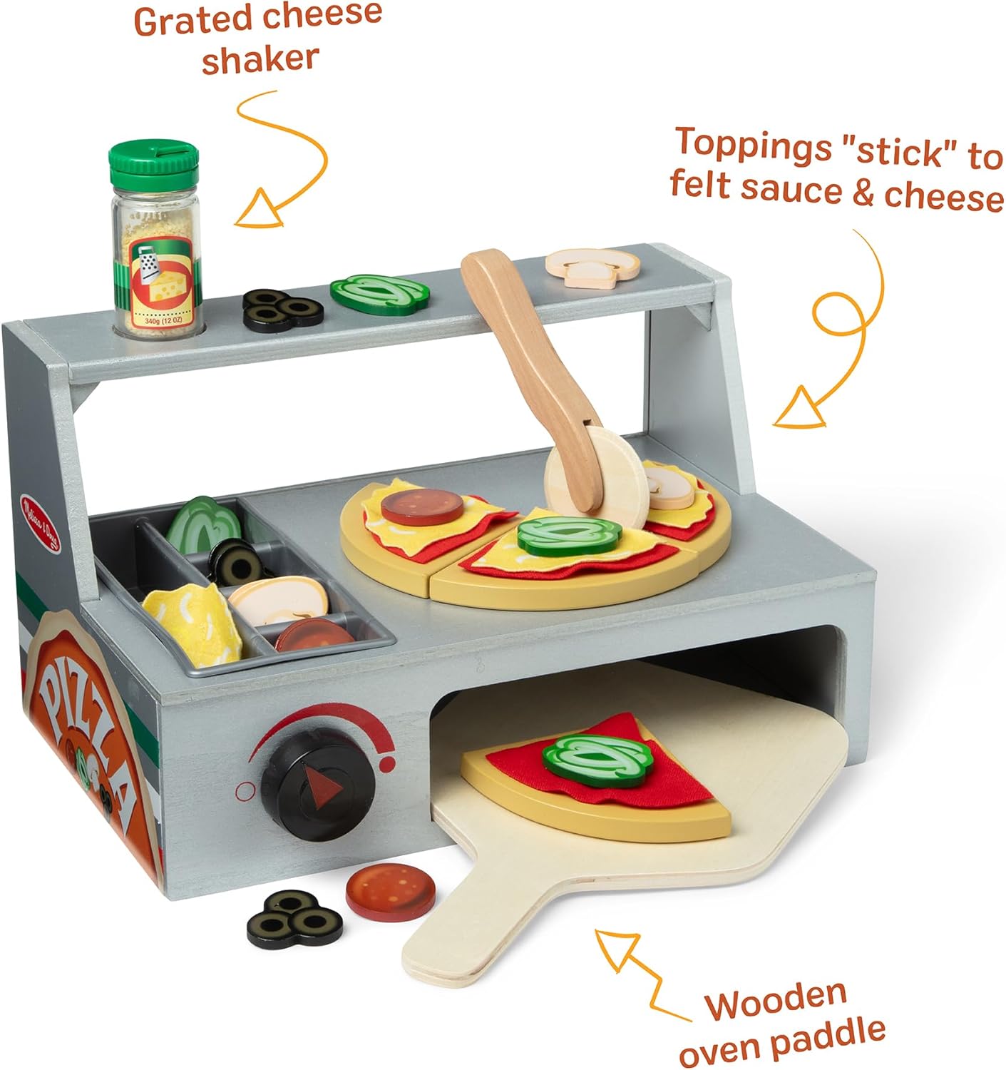 Melissa & Doug Top & Bake Wooden Pizza Counter Play Set with Play Food