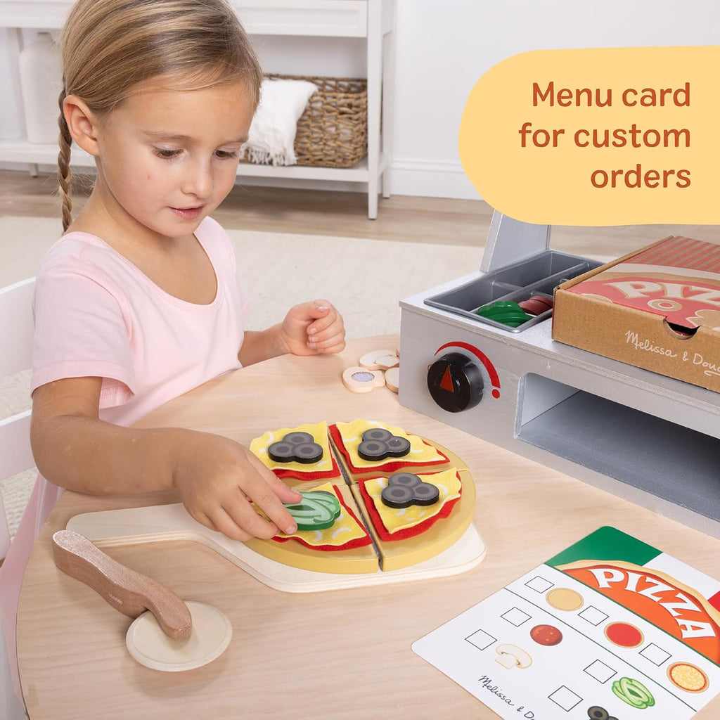 Melissa & Doug Top & Bake Wooden Pizza Counter Play Set with Play Food