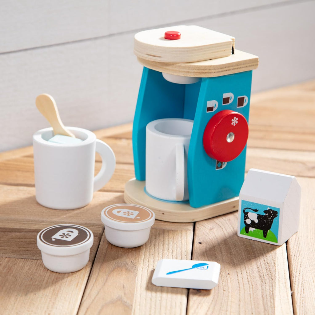 Melissa & Doug 11-Piece Brew and Serve Wooden Coffee Maker Set