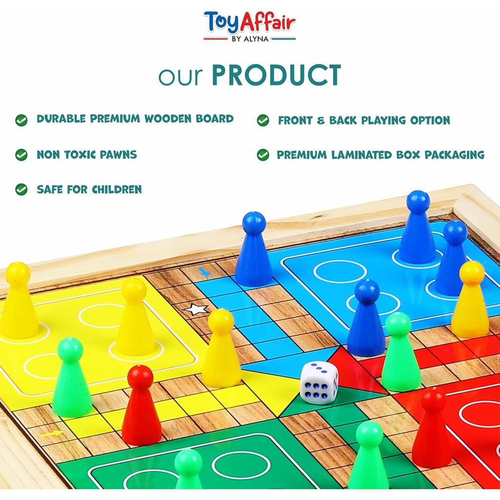 Ankit Toys & Games 2 in 1 Wooden Ludo, Snakes and Ladders Board Game Set for Kids and Adults, Classic Family Board