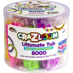 Cra Z Art Cra-Z-Loom Ultimate Tub 8000 Latex Free Rubber Bands and 100 “S” Clips for Making Crafts in Bold and Bright Colors,