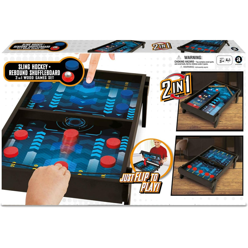 Merchant Ambassador 2 in 1 Sling Hockey & Rebound shuffleboard !Wooden Game Set! Age 5 & Above! Girls and Boys