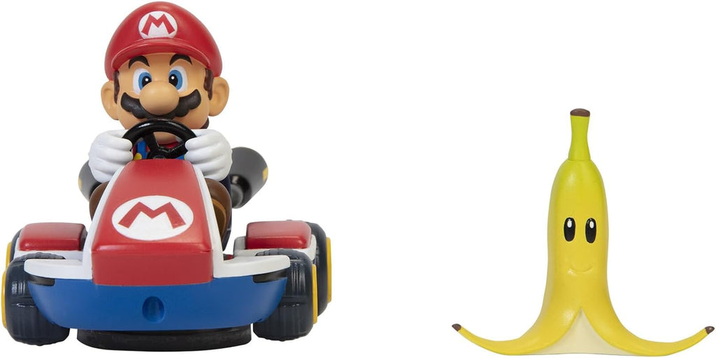 Super Mario Spin Out Mariokart Mario Racer Vehicle with 360 Spins, Wind Up and Go! Includes One 2.5” Mario Action Figure