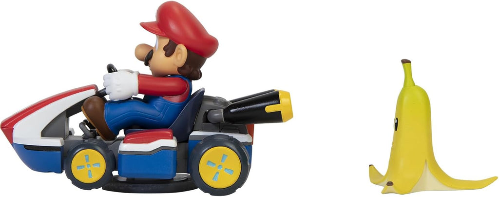 Super Mario Spin Out Mariokart Mario Racer Vehicle with 360 Spins, Wind Up and Go! Includes One 2.5” Mario Action Figure