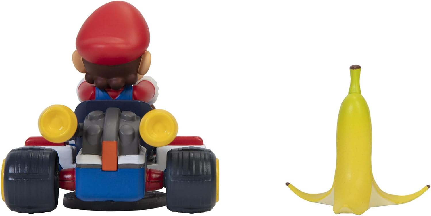 Super Mario Spin Out Mariokart Mario Racer Vehicle with 360 Spins, Wind Up and Go! Includes One 2.5” Mario Action Figure