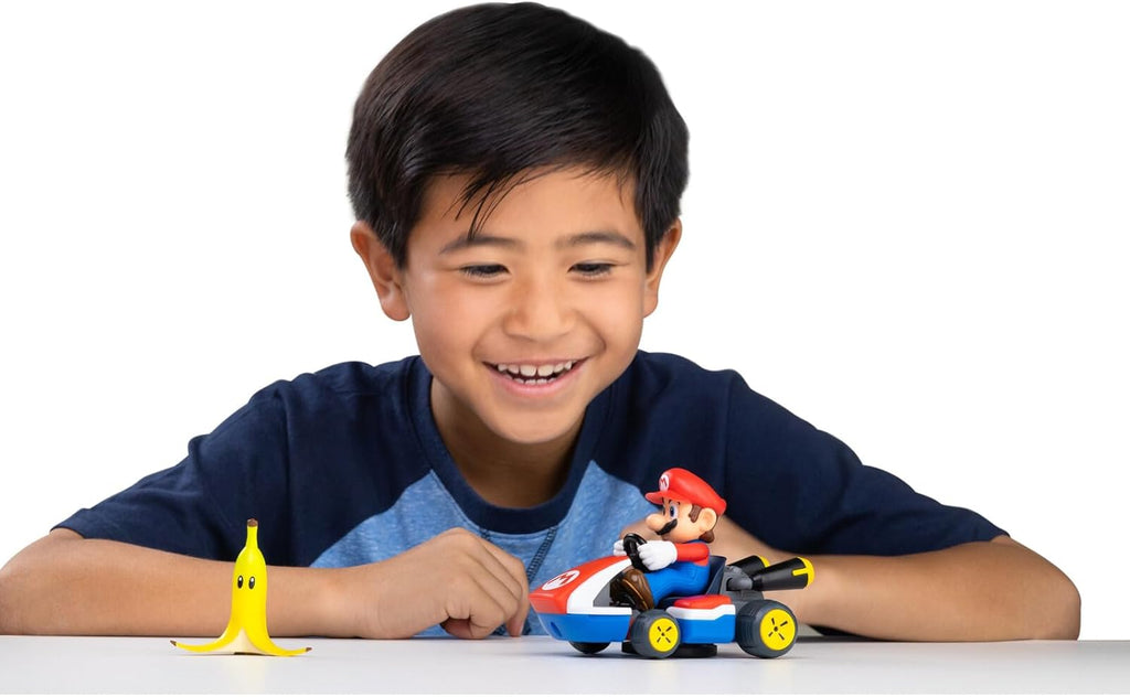 Super Mario Spin Out Mariokart Mario Racer Vehicle with 360 Spins, Wind Up and Go! Includes One 2.5” Mario Action Figure