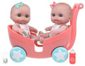 Lil Cutesies TWIN 8.5" All Vinyl Dolls and Stroller Set | Posable and Washable | Removable Outfits |Twin Stroller and Accessory | JC Toys | Ages 2+ , Green