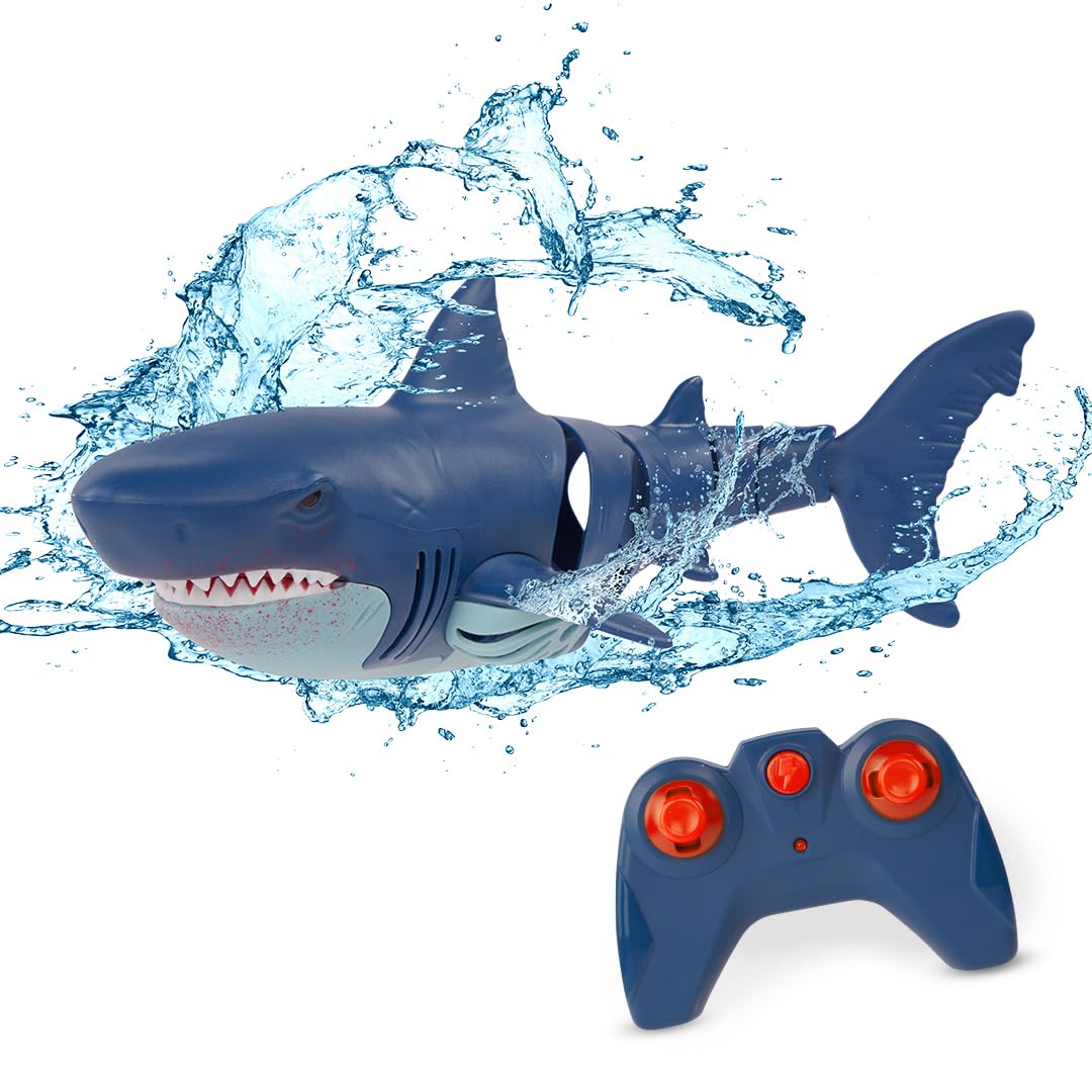 Terra by Battat – Remote Control Shark Toy for Bath & Pool Play – Electronic Great White Shark with Realistic Movement – Water Fun for Kids 6+ Years Blue Shark