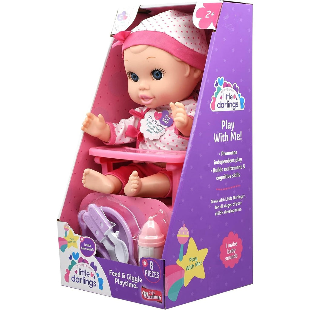Baby Maziuna Feed & Giggle Playtime 12 Inches Doll Set, Sound Feature, Removable Outfit, Highchair, Utensils, Bottle, 8
