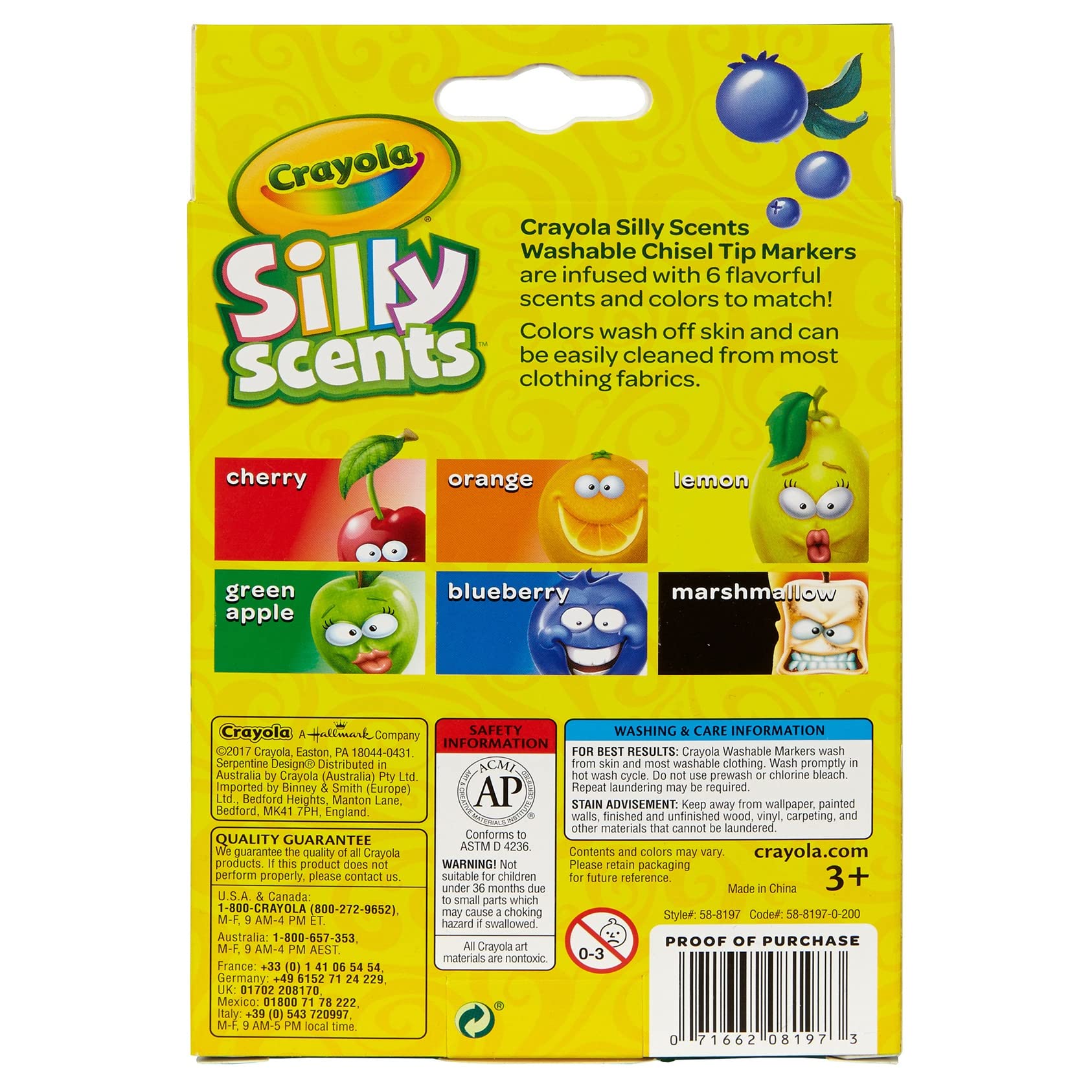 Crayola Silly Scents Scented Markers, Washable, 6Count
