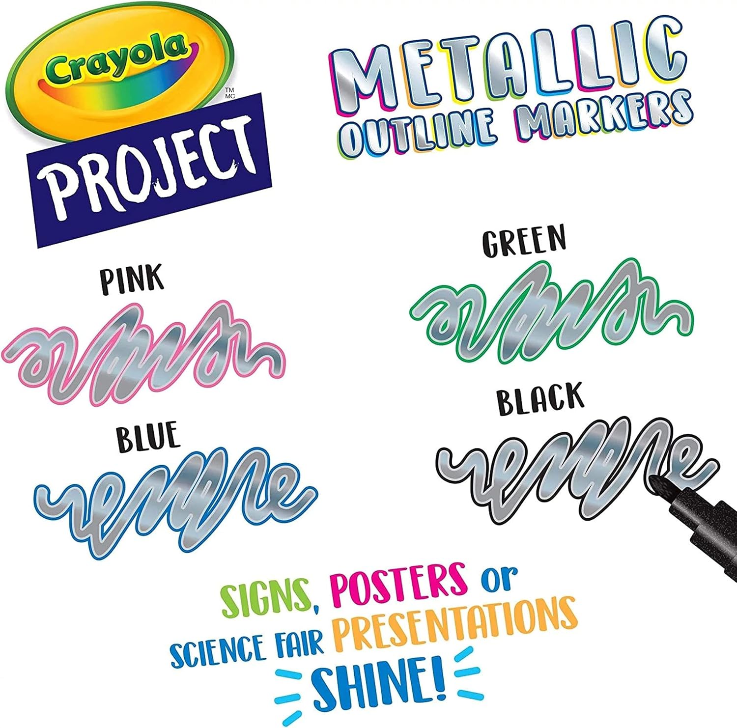 Crayola Metallic Outline Markers, Assorted Colors, Art Supplies, 4 Count