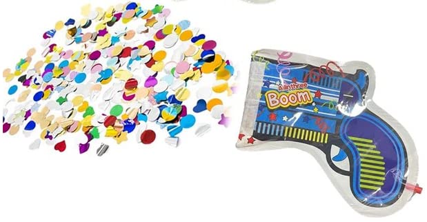 Confetti Party Poppers Gun Party Supplies (1 Gun 4 Shots) Plus Sticker Reusable Multicolor Metallic Confetti Poppers Gun Confetti Gun Party Favors Kids & Adults Birthday Parties Crazy Hour Fun 955-1s