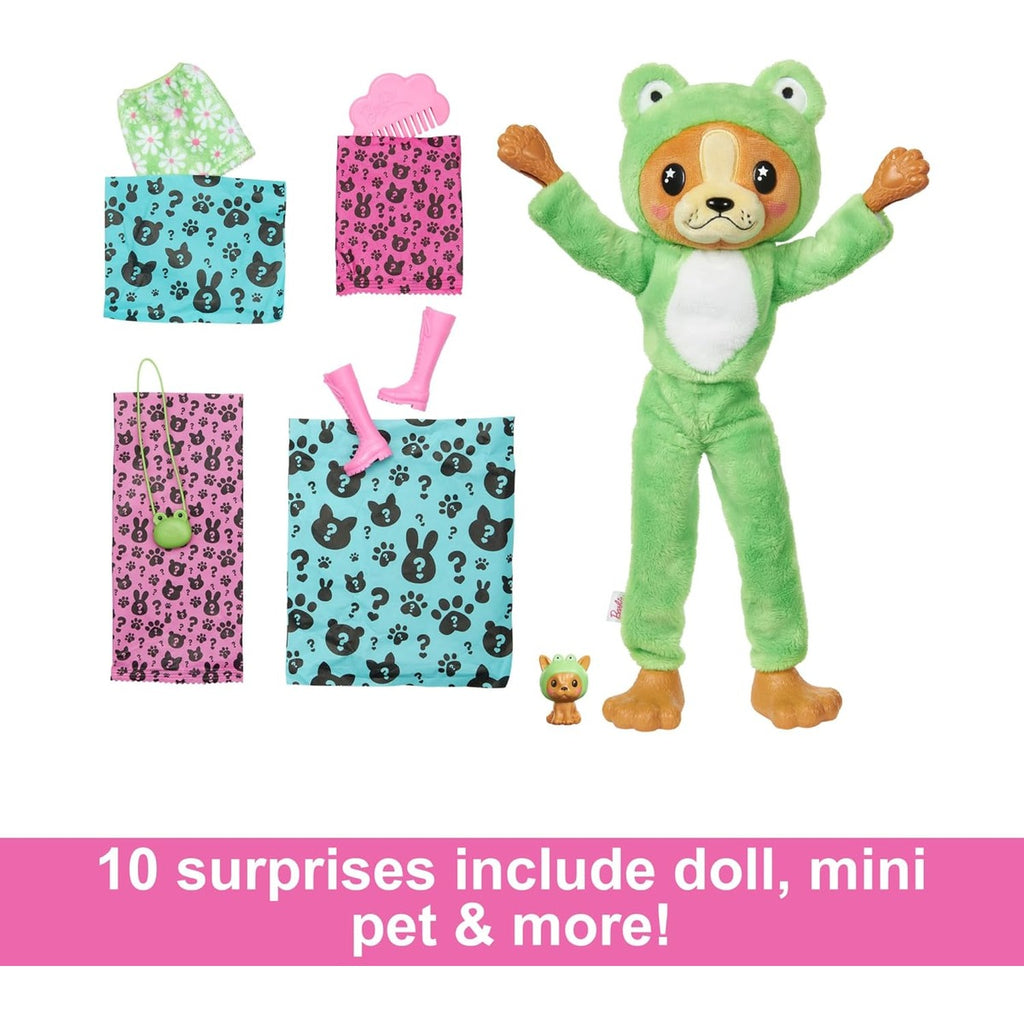 Barbie Cutie Reveal Doll & Accessories with Animal Costume & 10 Surprises Including Color Change, Puppy as Frog in Costume-Th