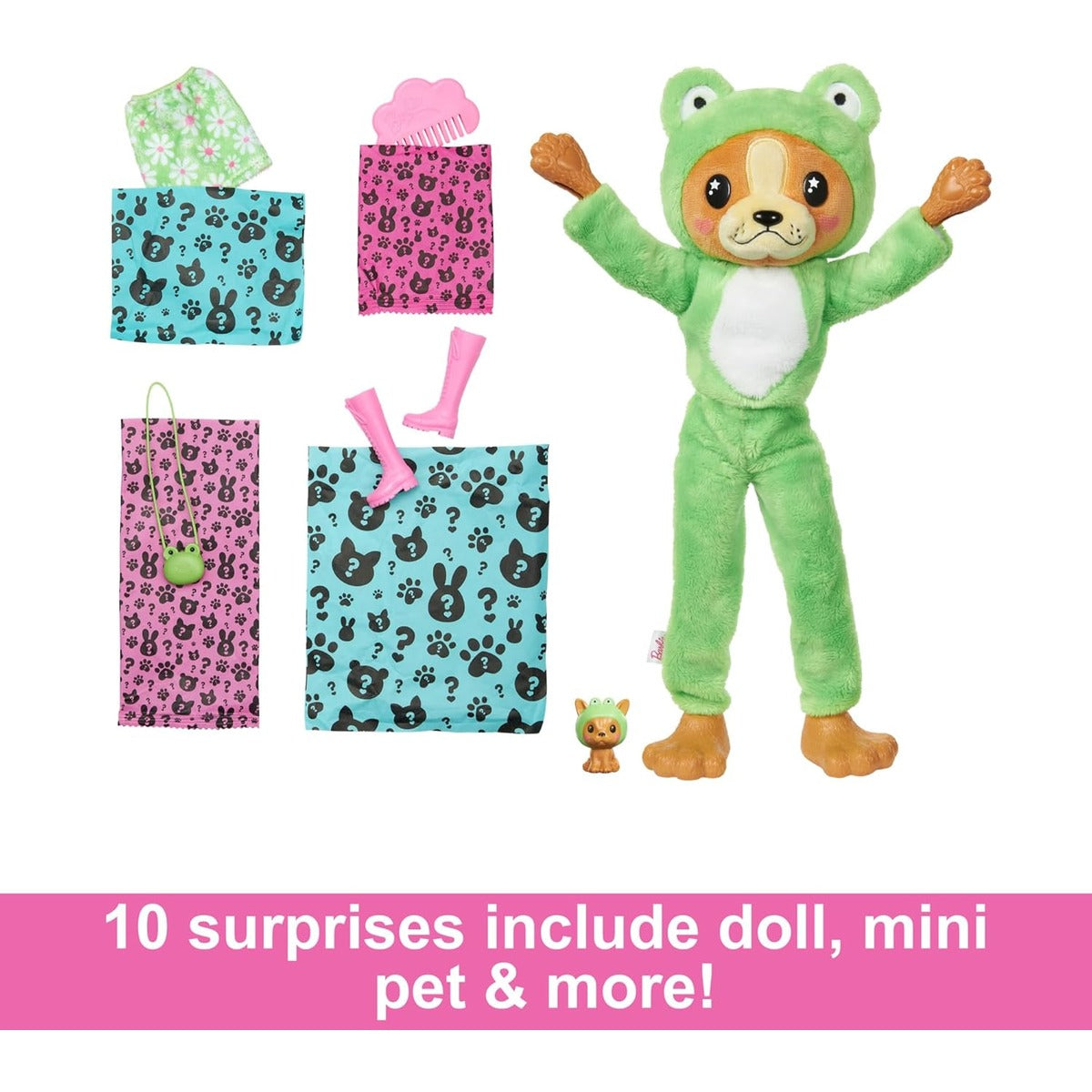Barbie Cutie Reveal Doll & Accessories with Animal Costume & 10 Surprises Including Color Change, Puppy as Frog in Costume-Th
