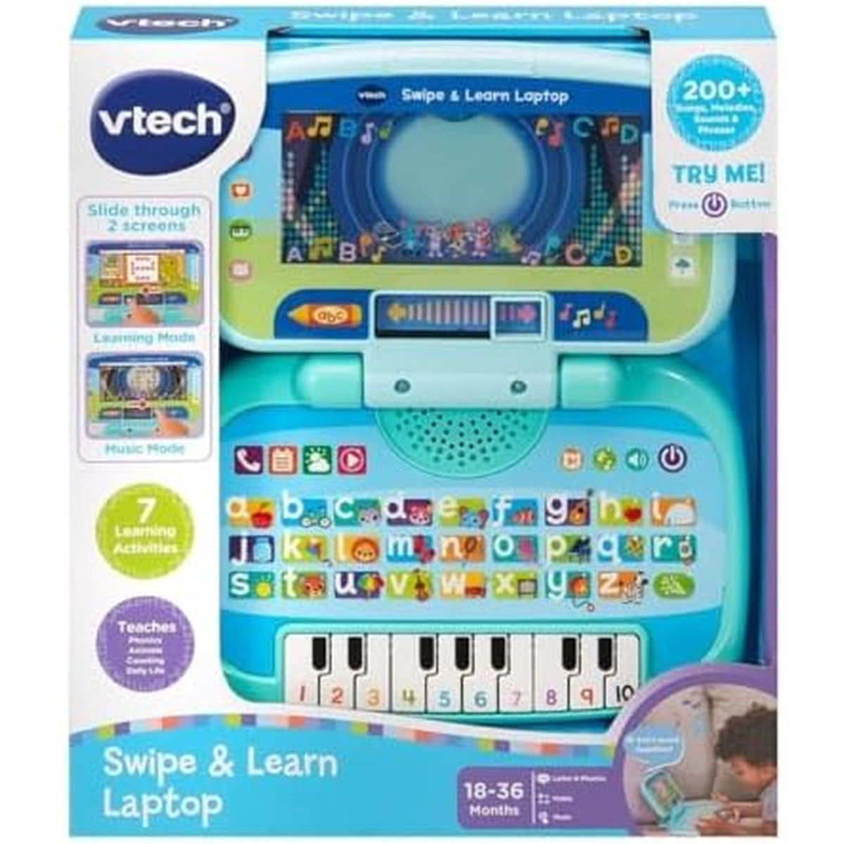 VTech Swipe & Learn Laptop, Educational Toy for Toddler with Phonics, Counting, Computer Skills, Encourages Language Development, Logical Thinking, Gift for Ages 18, 24 Months +, English Version
