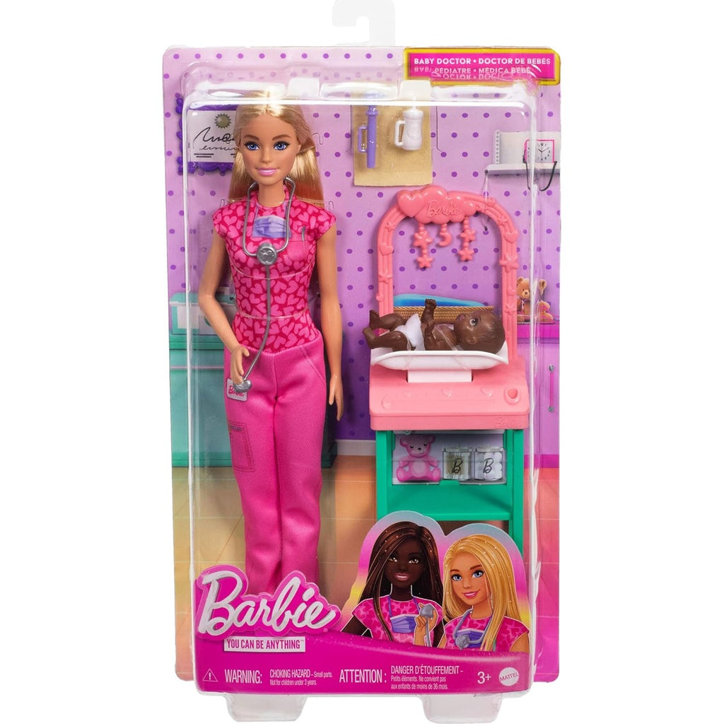 Barbie Baby Doctor Playset with Blonde Fashion Doll Wearing Pink Scrubs, Baby Doll, Furniture & Accessories Multicolor