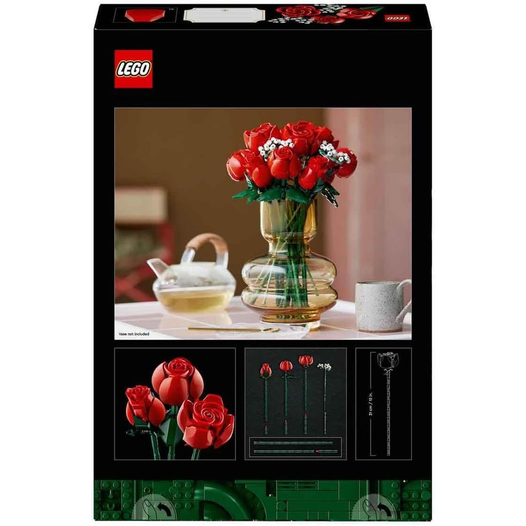 LEGO Botanicals Bouquet of Roses - Artificial Flowers Set for Adults - incl. 12 Faux Roses & 4 Sprigs of Baby's Breath