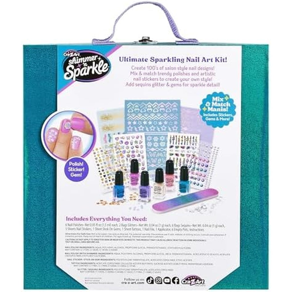 SNS Jewel Nail Tint Designer Kit for Girls, All-in-One Art Set with 6 Nail Polishes, Glitters, Sequins, Stickers, Stick On Gems, Tattoos, Nail Polish Set for Birthday Parties & Makeovers, Ages 8+
