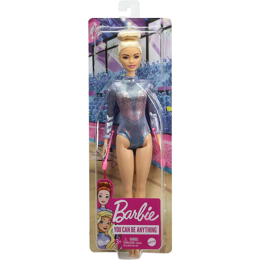 Barbie Rhythmic Gymnast Blonde Doll (12-in/30.40-cm) with Colorful Metallic Leotard, 2 Clubs & Ribbon Accessory, Great Gift f