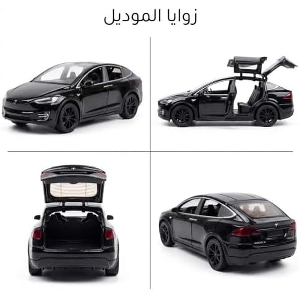 1:28 Scale Electric SUV Car Model Car with Open Up Rear Doors Special Display Base Light and Sound (Black)