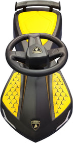 Lamborghini Swing Car Ride On with Lights and Sounds, 360 Rotation, Movable Rear Wing - Black
