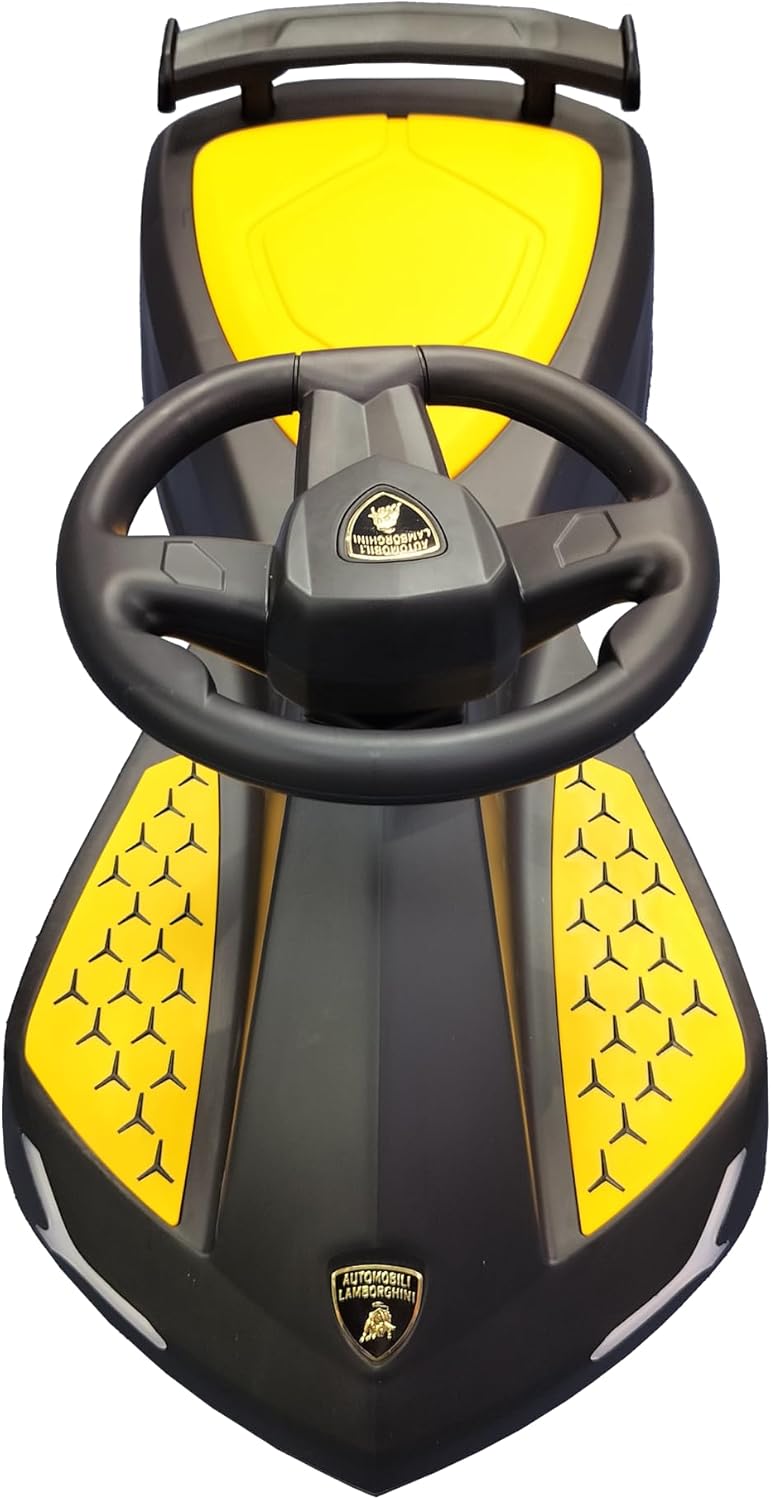 Lamborghini Swing Car Ride On with Lights and Sounds, 360 Rotation, Movable Rear Wing - Black