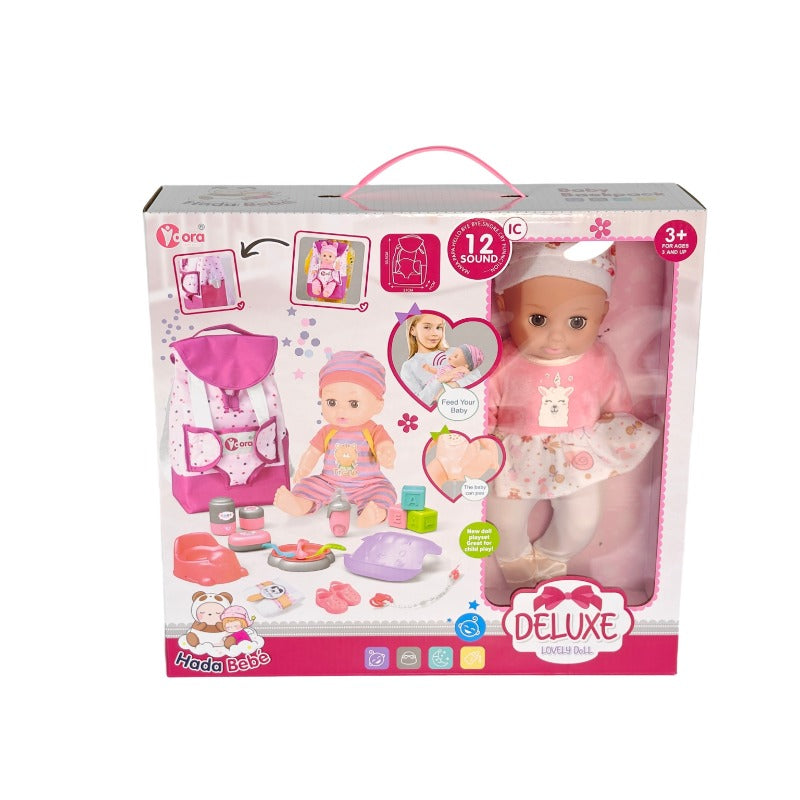 VDORA 14" Baby Doll with Care Backpack Set - Drinks Water, Urinates & 12 Sounds