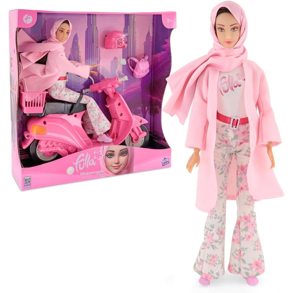 Fulla Fulla Doll with Pink Motorbike Includes Floral Pants, Jacket, Helmet and Headscarf & Fashionable Outfit with Ride-On to