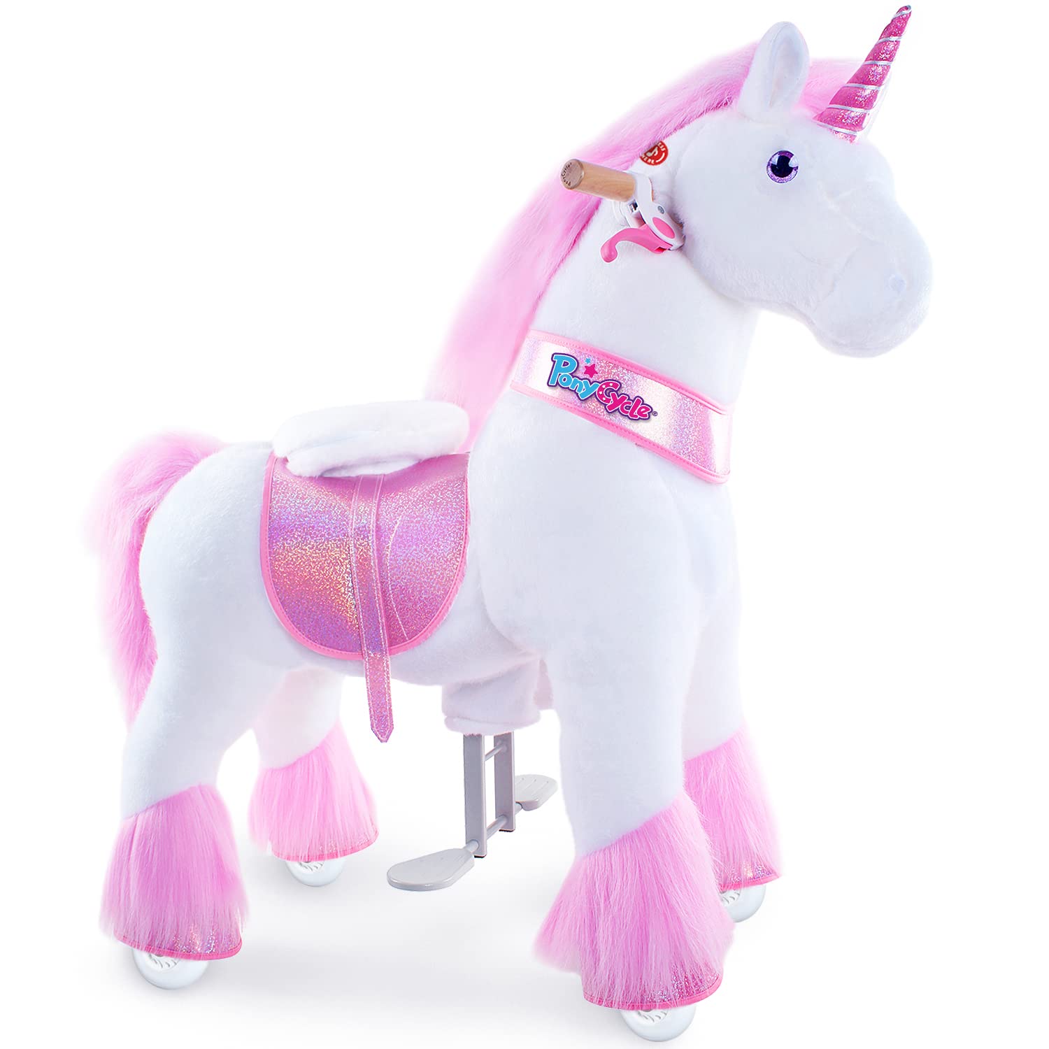 PonyCycle Ride on Unicorn Classic Model U (with Brake/ 36" Height/Size 4 for Age 4-7) Toddler Pink Horse Ride on Toys for Girls Ride on Horse Plush Ux402 Pink Size 4 for Age 4-7