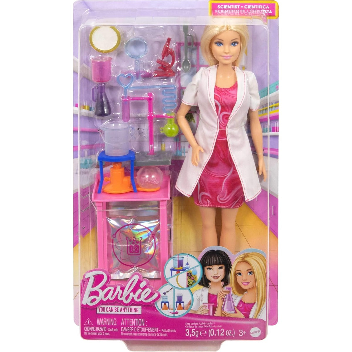 Barbie Scientist Doll and Accessories with Blonde Fashion Doll, Lab Table, Microscope, & Color-Change Beaker & Petri Dish Acc