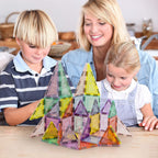 PicassoTiles Magnetic Tiles Blocks Magnet Tile Magnets Building Blocks Construction Toy Set with Reflective Leaf Flakes Magnetic Building Tiles Toys STEM Learning Kit Stacking Block Playset PTJ48