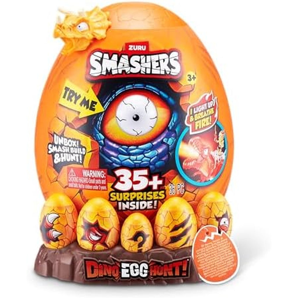 Smashers Dino Egg Hunt by Zuru, Includes Over 35 Surprises, Comes with Dino Light Up Egg, Dinosaur Figures, Slime, Sand, Mini Eggs, Collectible Toys for Kids to Smash and Build