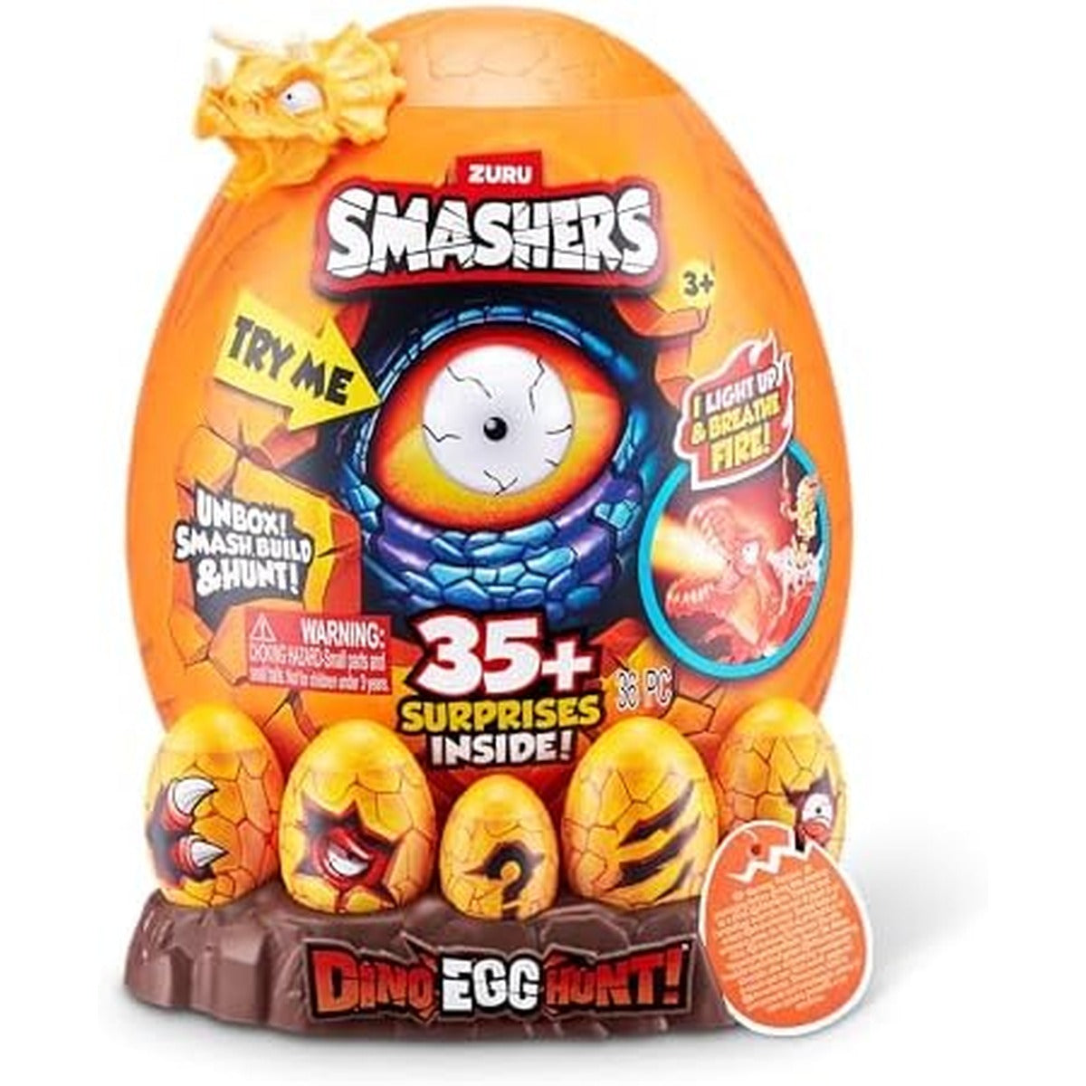 Smashers Dino Egg Hunt by Zuru, Includes Over 35 Surprises, Comes with Dino Light Up Egg, Dinosaur Figures, Slime, Sand, Mini Eggs, Collectible Toys for Kids to Smash and Build