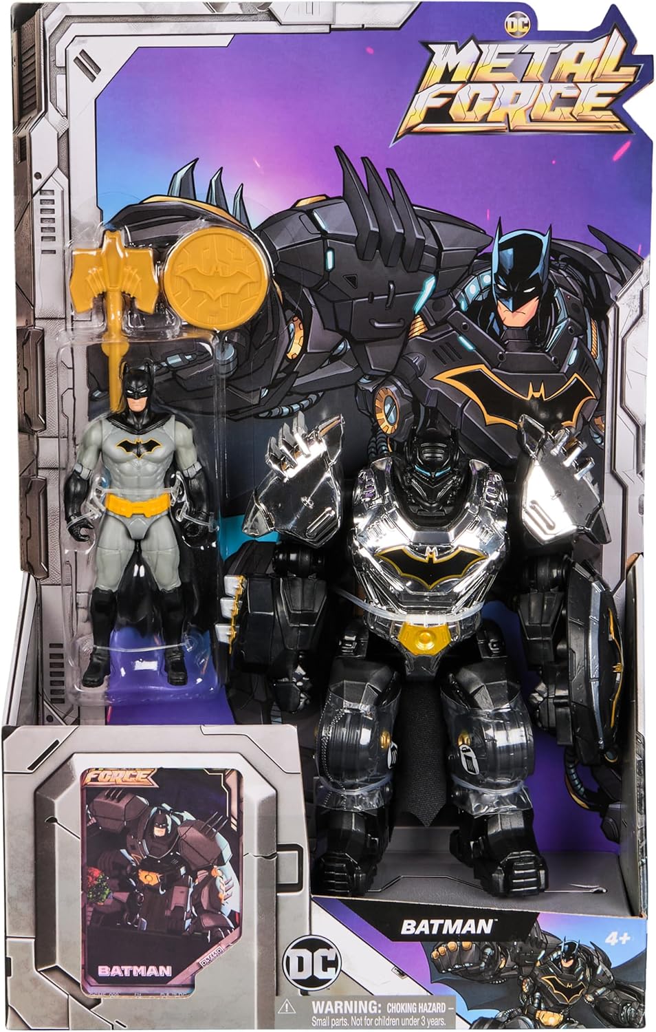 DC Comics, Metal Force Batman Action Figure, 6-Inch with 4-Inch Mini Figure, Built-in Blaster and Armor Suit, Super Hero Kids Toys for Boys and Girls Ages 4 and Up