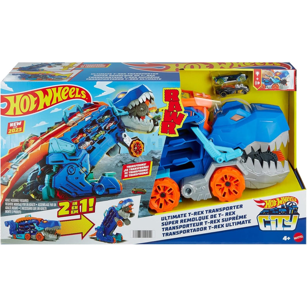 Hot Wheels City Toy Car Track Set, Ultimate T-Rex Transporter