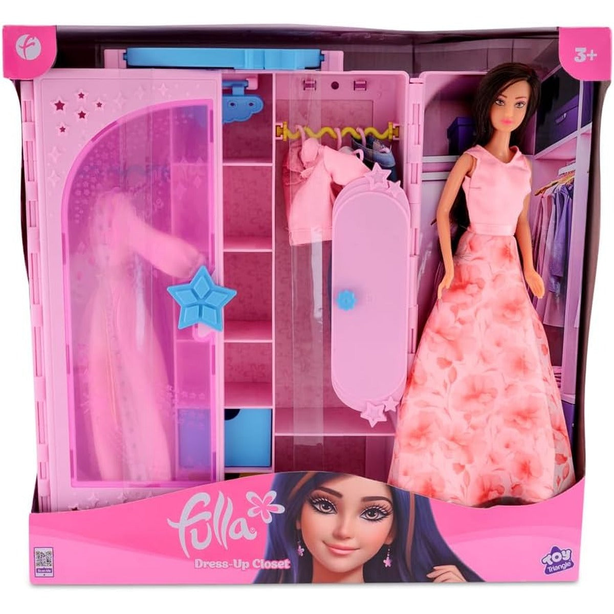 Fulla Doll with Dress-Up Closet, Mix-and-Match Outfits, Storage Compartments Pretend Play Fashion Wardrobe for Girls