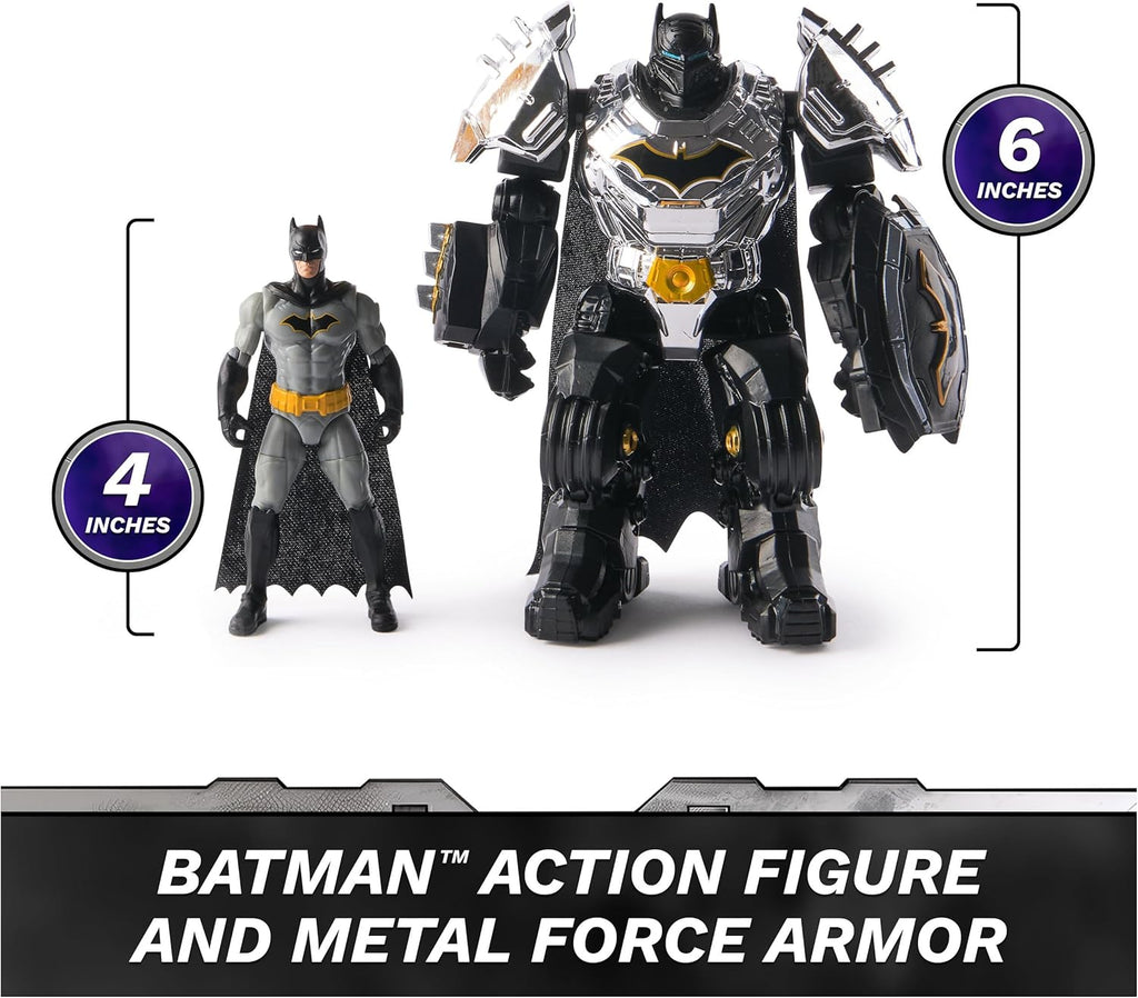DC Comics, Metal Force Batman Action Figure, 6-Inch with 4-Inch Mini Figure, Built-in Blaster and Armor Suit, Super Hero Kids Toys for Boys and Girls Ages 4 and Up