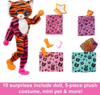 Barbie Jungle Series Cutie Reveal Doll, Doll with Plush Tiger Costume, 10 Surprises and Colour Changing, Child Toy, From 3 years, HKP99