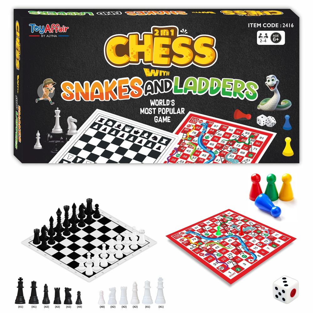 Toy Affair - 2-In-1 Family Chess With Snakes & Ladders - Multicolor - 18-Inch