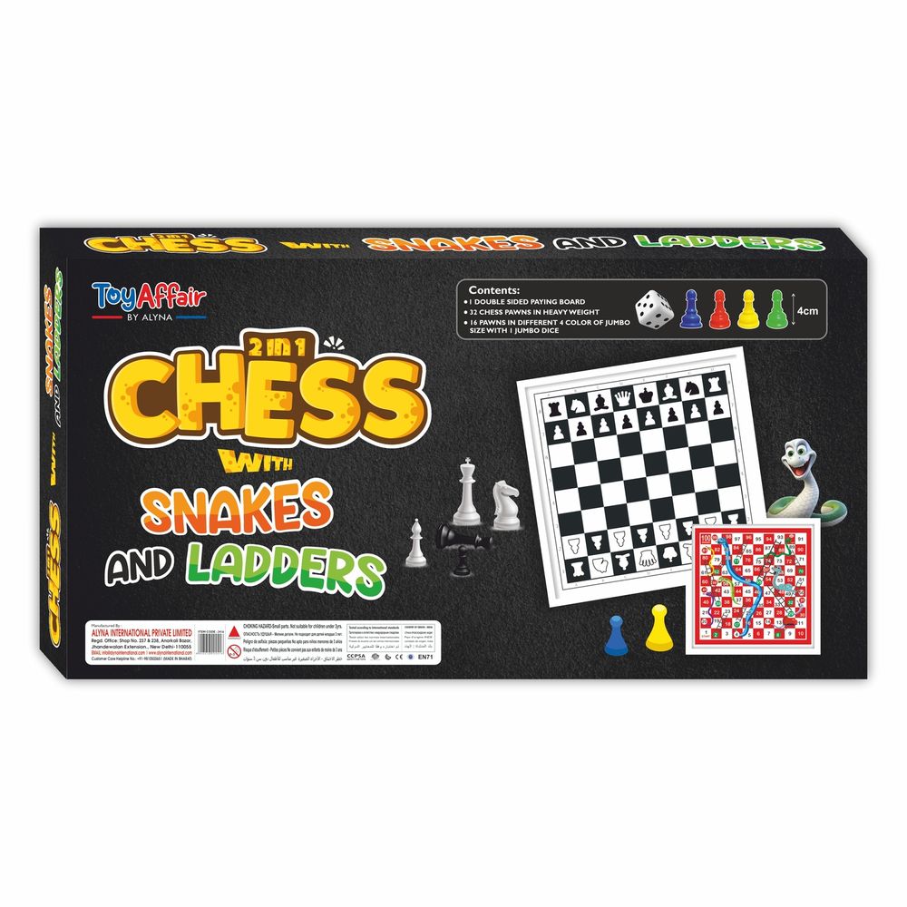 Toy Affair - 2-In-1 Family Chess With Snakes & Ladders - Multicolor - 18-Inch