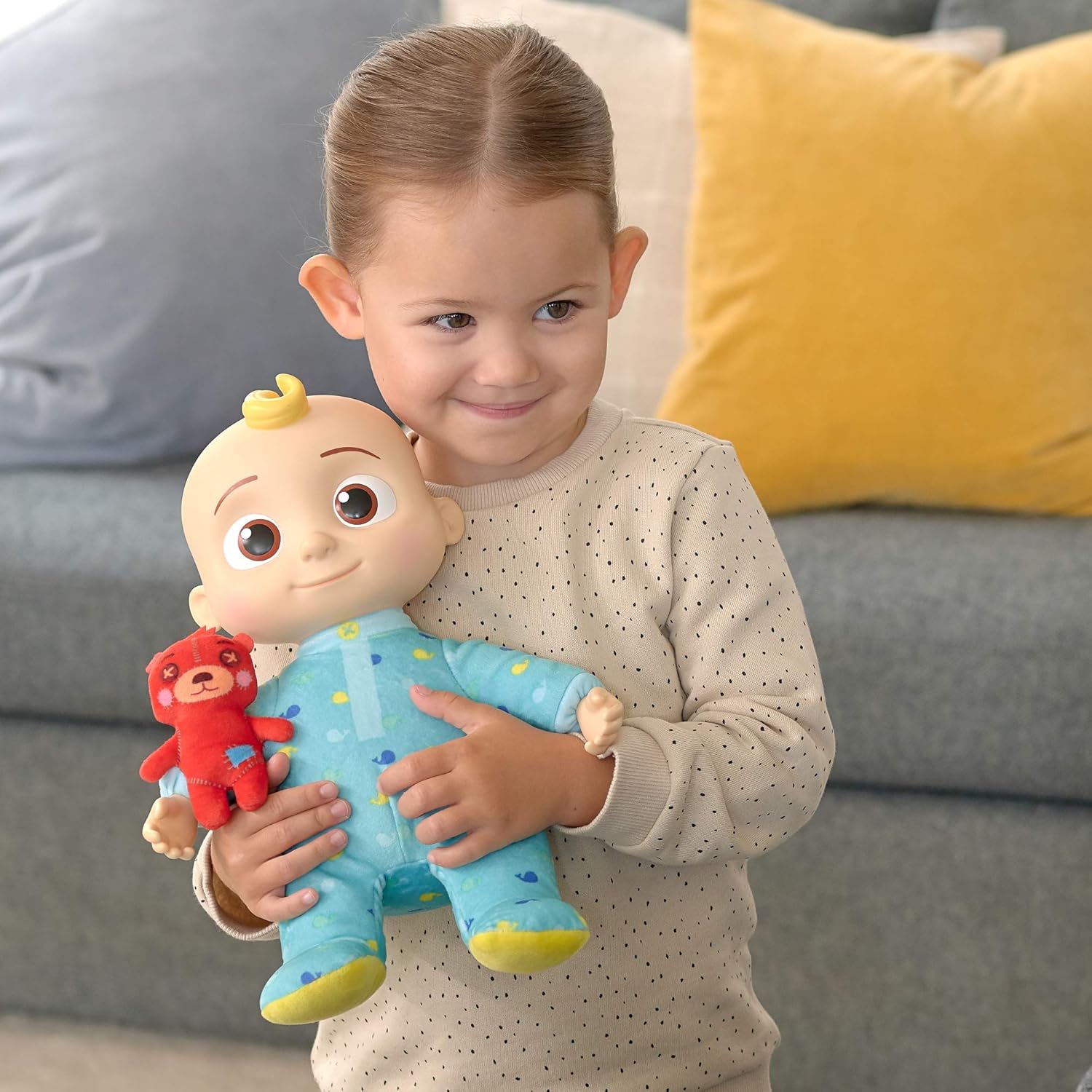 CoComelon Musical JJ Plush Doll - Press Tummy to Sing Bedtime Song Clips - Includes Feature and Small Pillow Plush Teddy Bears