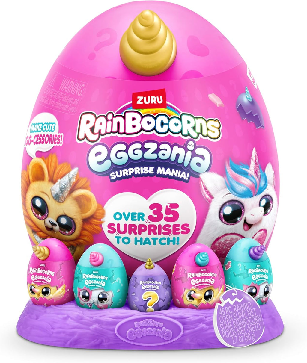 Rainbocorns Eggzania Surprise Mania Series 1 (Unicorn) by ZURU, Collectible Plush Stuffed Animal, Surprise Eggs, 5 Mini Eggs, Stickers, DIY Jewelry, Slime, Ages 3+ for Girls, Children