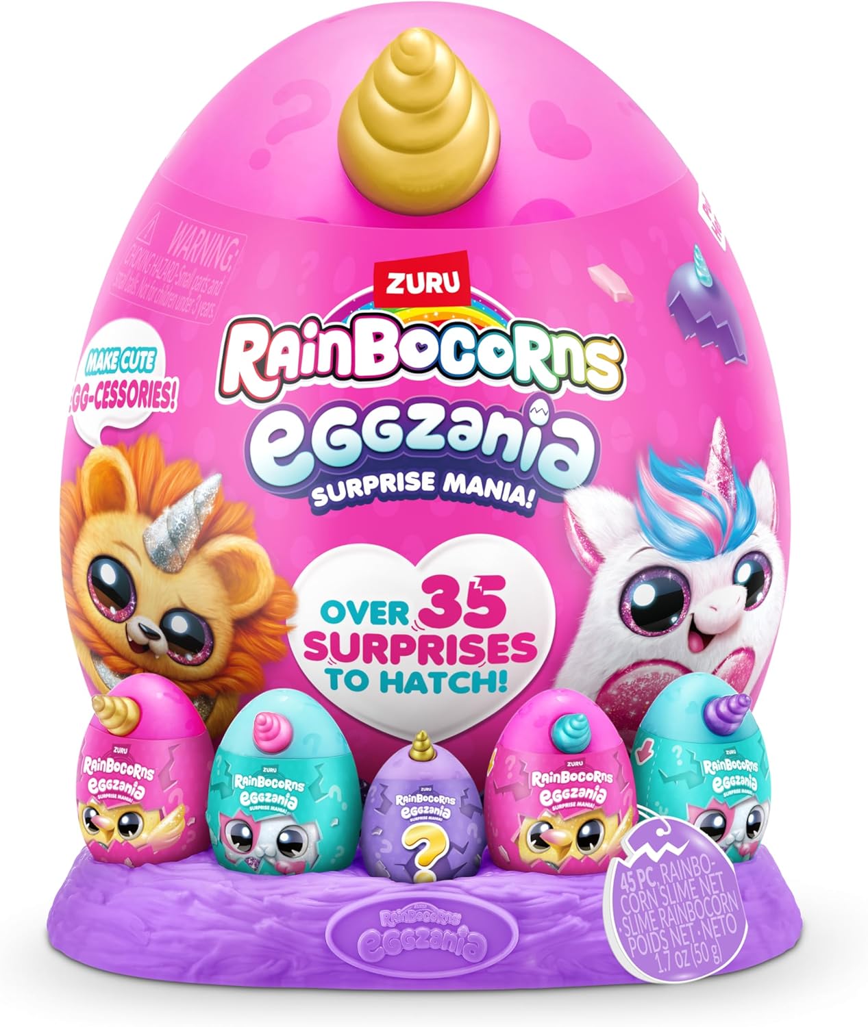 Rainbocorns Eggzania Surprise Mania Series 1 (Unicorn) by ZURU, Collectible Plush Stuffed Animal, Surprise Eggs, 5 Mini Eggs, Stickers, DIY Jewelry, Slime, Ages 3+ for Girls, Children