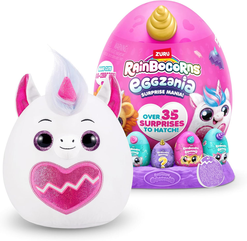 Rainbocorns Eggzania Surprise Mania Series 1 (Unicorn) by ZURU, Collectible Plush Stuffed Animal, Surprise Eggs, 5 Mini Eggs, Stickers, DIY Jewelry, Slime, Ages 3+ for Girls, Children