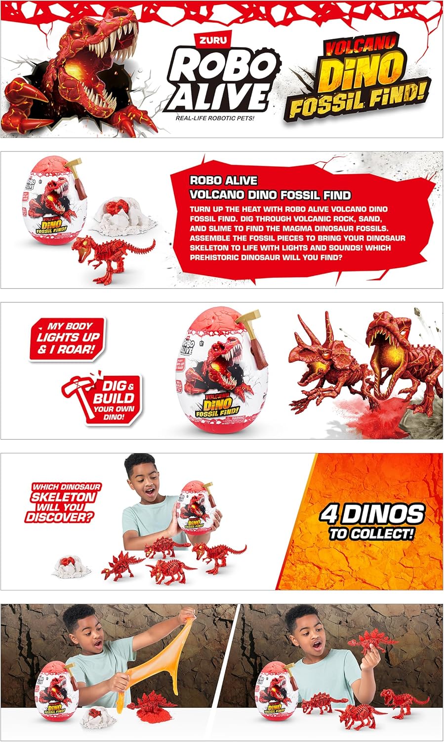 Robo Alive Dino Fossil FIND Series 2 Surprise Dinosaur Egg Volcano