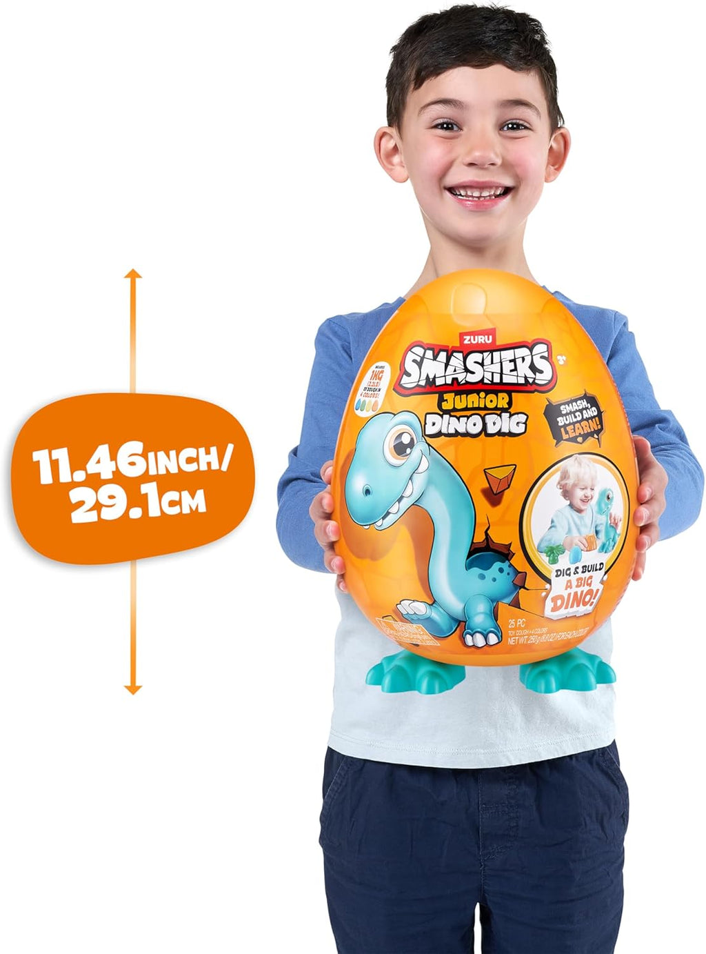 Smashers Junior Dino Dig Large Egg (Brontosaur) by ZURU 18+ Surprises Compounds Mold Dinosaur Preschool Toys Build Construct Sensory Play for Kids 18 Months - 3 Years